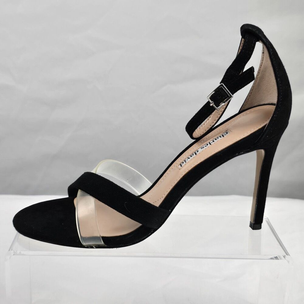 Charles David Sandals Women 7.5 Black Courtney Leather Buckle Heels NIB - Picture 10 of 16